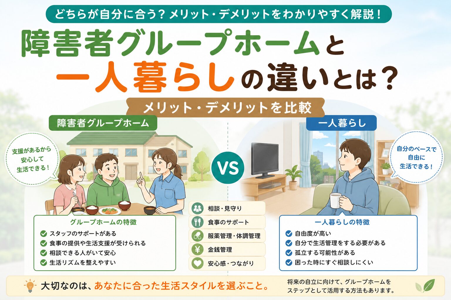 グループホームと一人暮らし比較